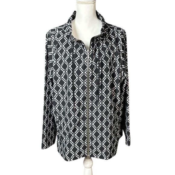 Chico's Zenergy Jacket Windbreaker Size XL Geometric Black Active Outdoor Travel - Picture 1 of 9